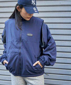 4WAY STAND COLLAR JACKET / ４WAY スタンド フリース ロゴ 刺繍 ベスト ジャケット ネイビー