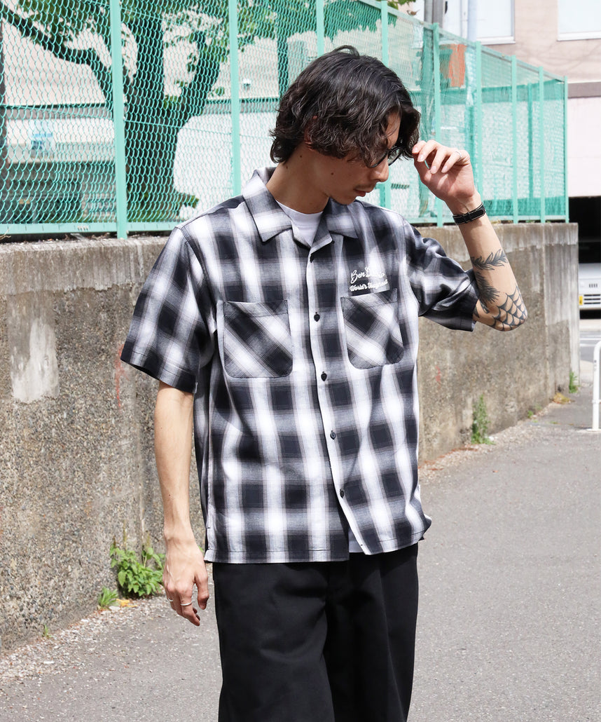 BEN DAVIS（ベンデイビス）】DRIVE EMB PLAID O/C SHIRT / 半袖 シャツ