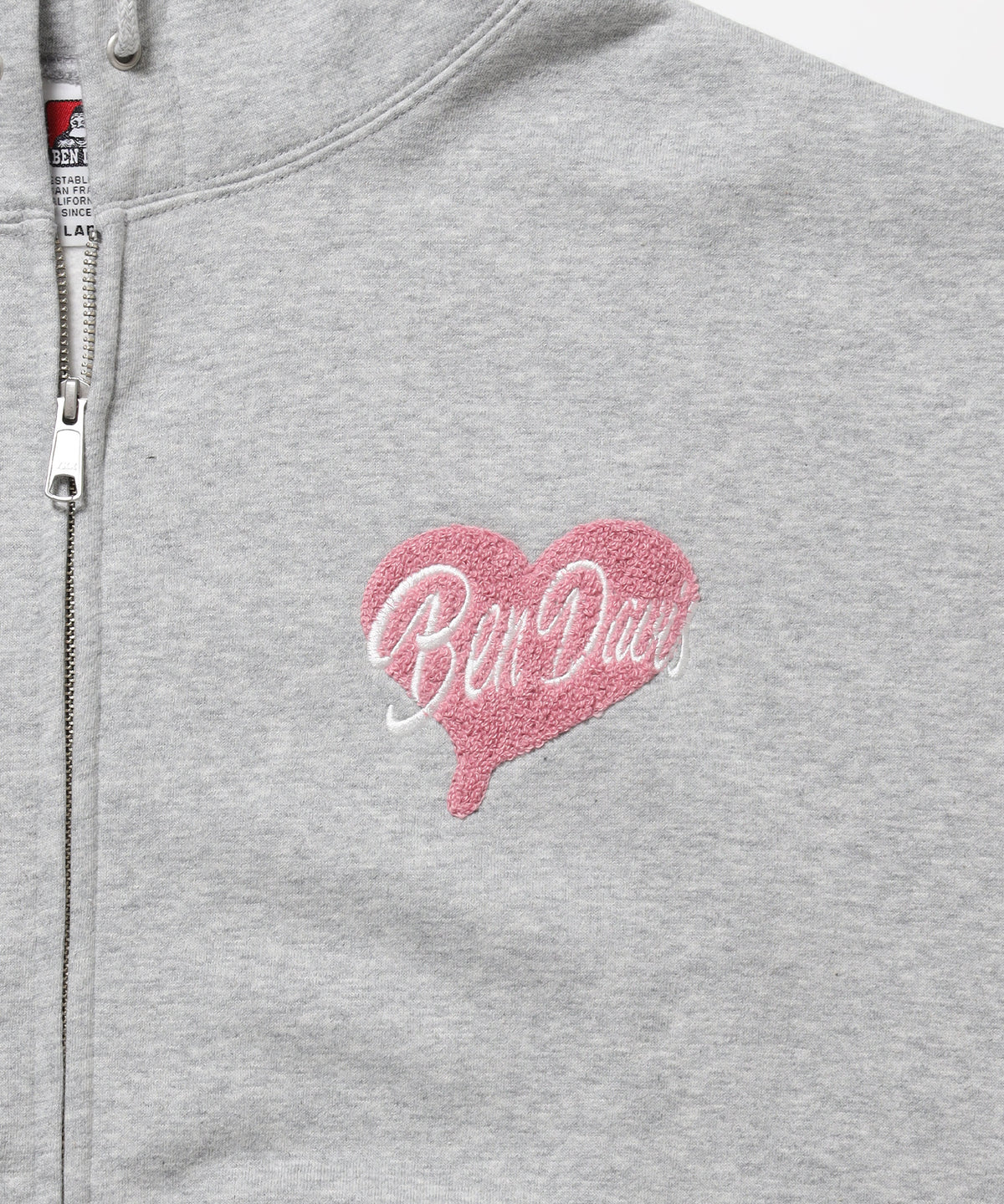 HEART CHENILLE ZIP HOODIE / ジップパーカー フード ハート チェニール 刺繍 裏起毛 ユニセックス グレー