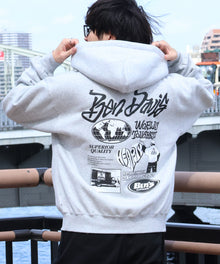TAGGING ZIP HOODIE / ジップパーカー フード タグ 刺繍 裏起毛 ユニセックス グレー