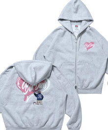 HEART CHENILLE ZIP HOODIE / ジップパーカー フード ハート チェニール 刺繍 裏起毛 ユニセックス グレー