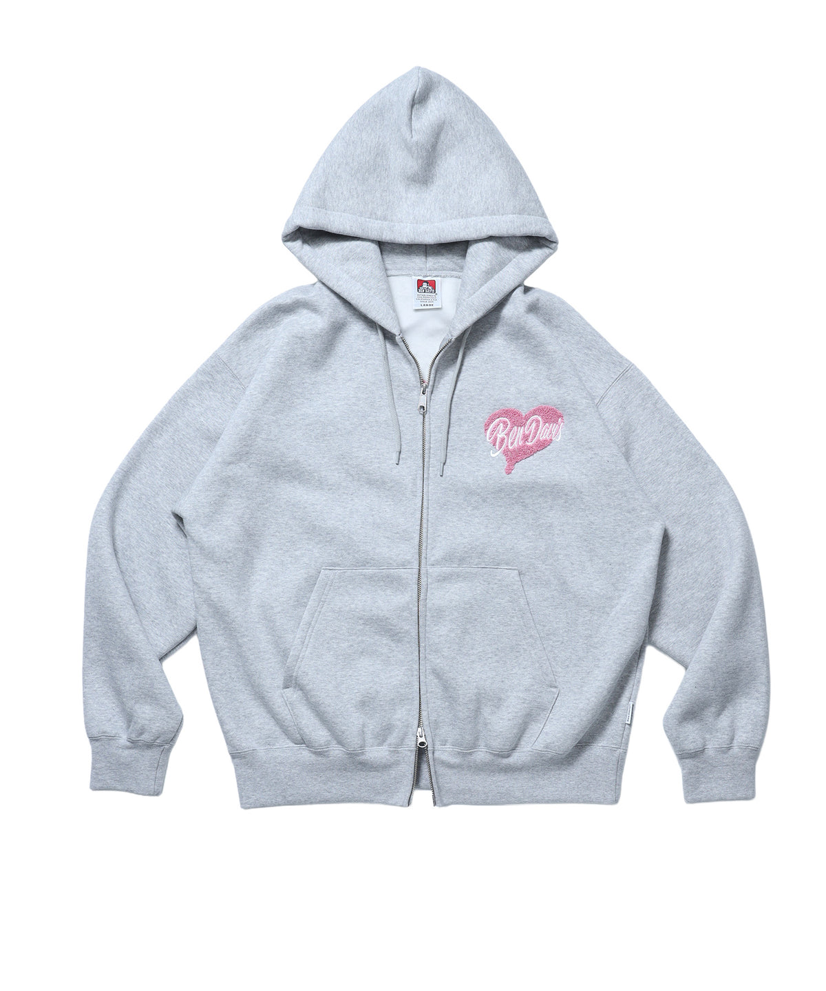 HEART CHENILLE ZIP HOODIE / ジップパーカー フード ハート チェニール 刺繍 裏起毛 ユニセックス グレー