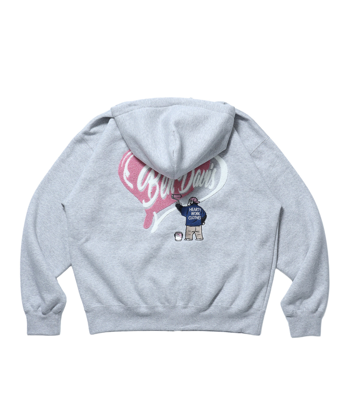 HEART CHENILLE ZIP HOODIE / ジップパーカー フード ハート チェニール 刺繍 裏起毛 ユニセックス グレー