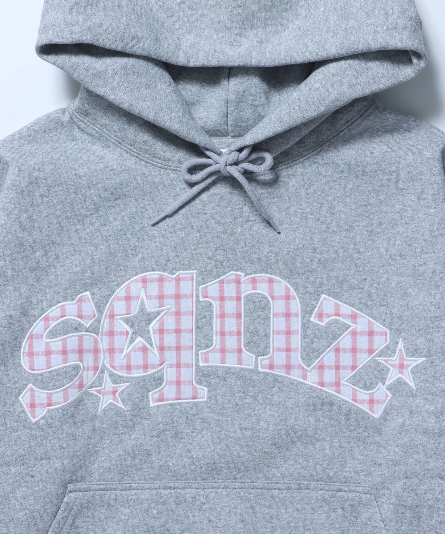 sqnz gingham applique pk / ジップパーカー 裏起毛 フーディ チェック ワッペン 刺繍 グレー