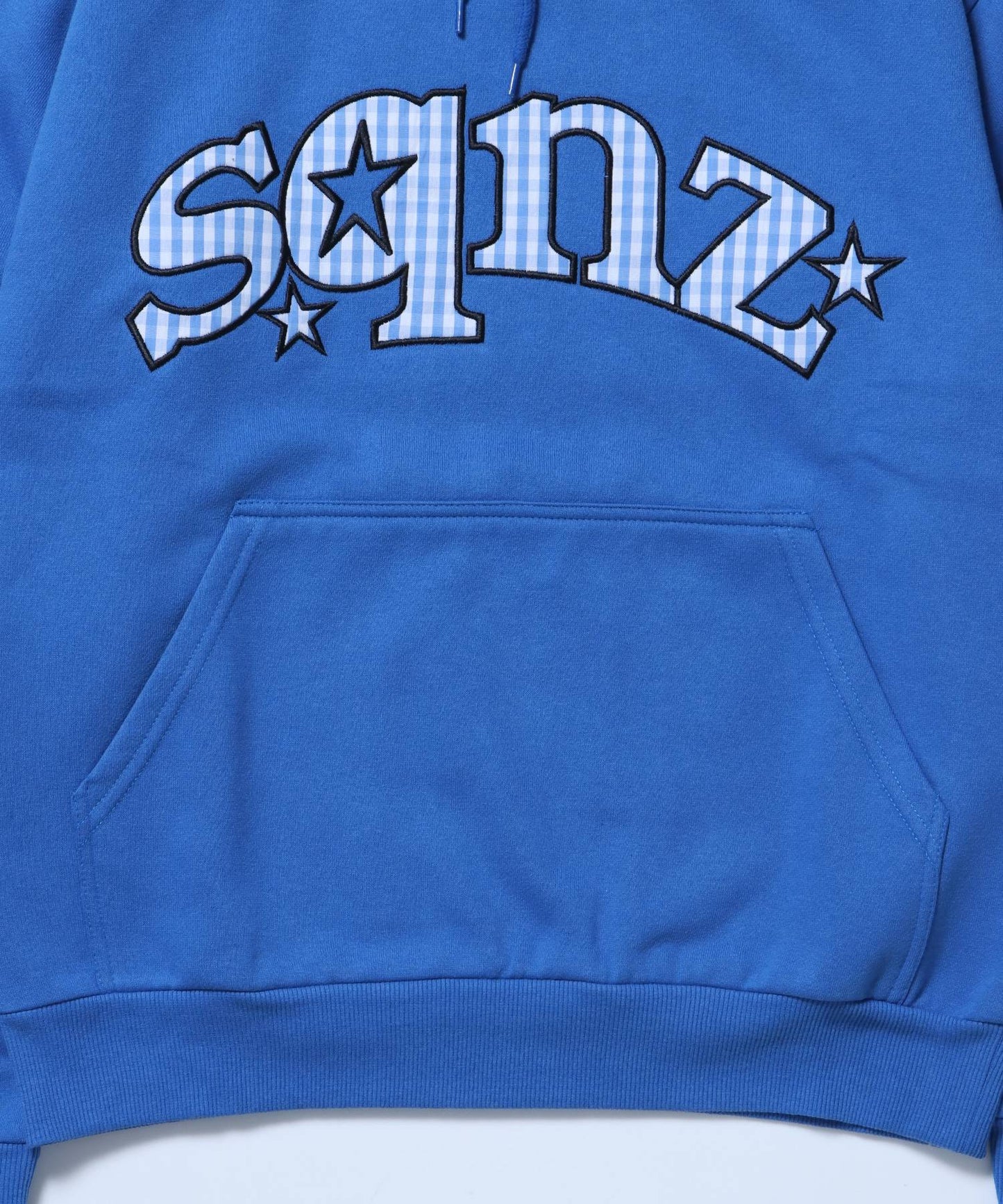 sqnz gingham applique pk / ジップパーカー 裏起毛 フーディ チェック ワッペン 刺繍 ブルー