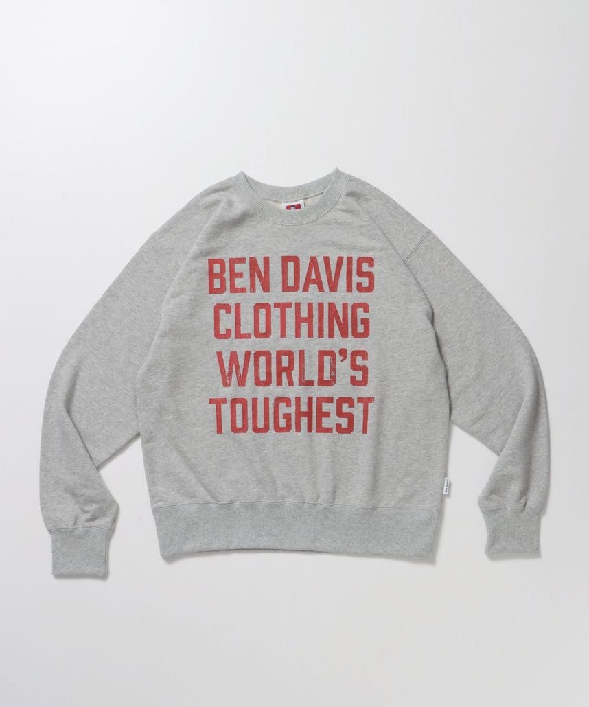 【BEN DAVIS（ベンデイビス）】70'S FIT CRACK LOGO CREW / スウェット クルーネック 裏毛 長袖 短丈 ロゴプリント グレー