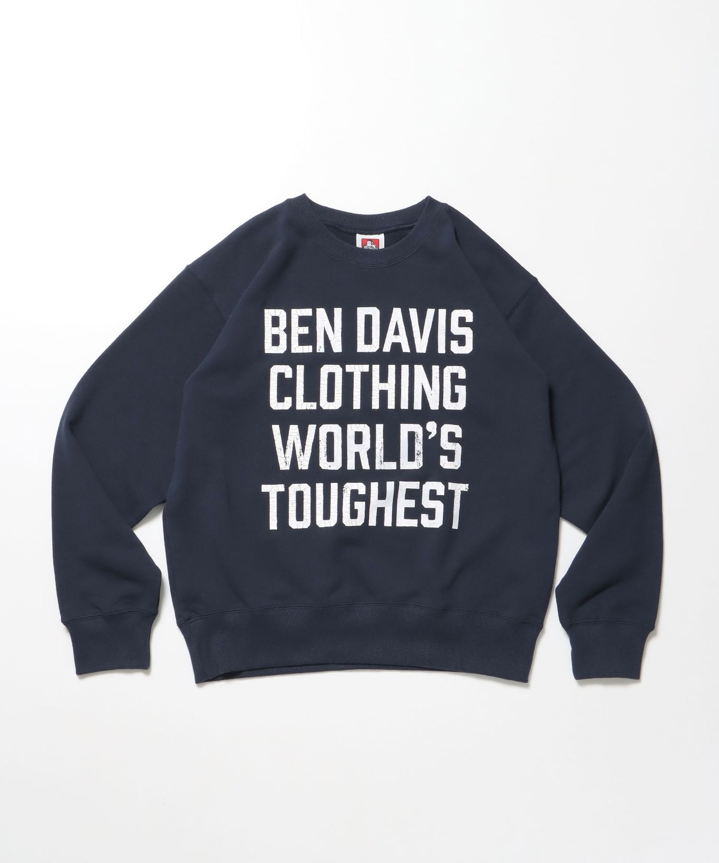 【BEN DAVIS（ベンデイビス）】70'S FIT CRACK LOGO CREW / スウェット クルーネック 裏毛 長袖 短丈 ロゴプリント ネイビー