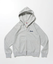 70'S FIT ZIP HOODIE / ジップパーカー 刺繍 フーディ ダブルジップ 裏毛 短丈 グレー