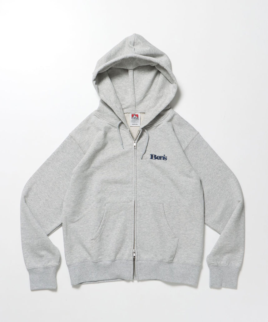【BEN DAVIS（ベンデイビス）】70'S FIT ZIP HOODIE / ジップパーカー 刺繍 フーディ ダブルジップ 裏毛 短丈 グレー