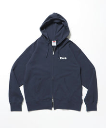 70'S FIT ZIP HOODIE / ジップパーカー 刺繍 フーディ ダブルジップ 裏毛 短丈 ネイビー