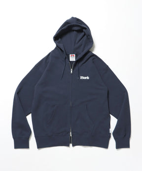 70'S FIT ZIP HOODIE / ジップパーカー 刺繍 フーディ ダブルジップ 裏毛 短丈 ネイビー