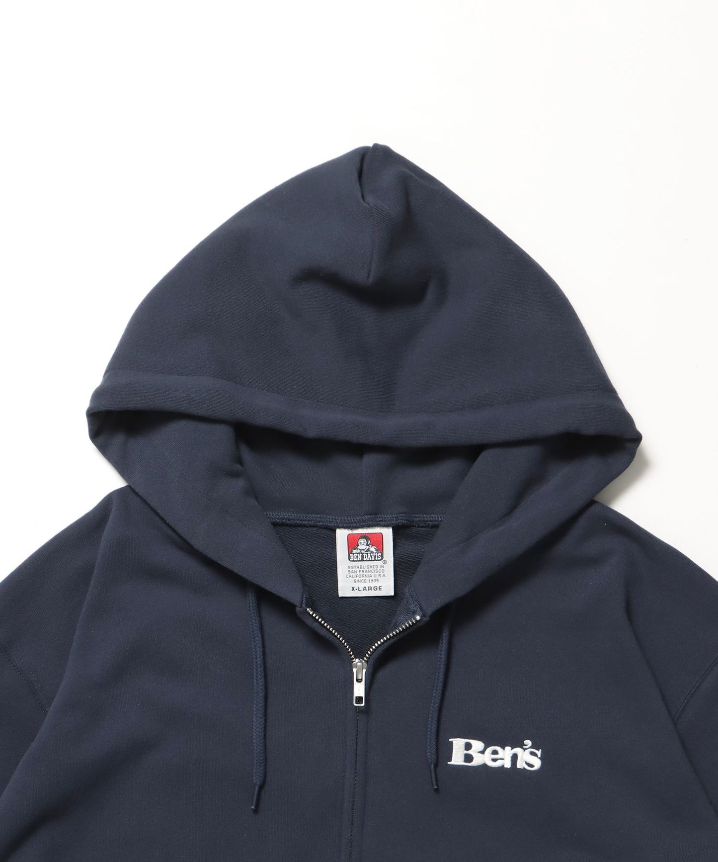 70'S FIT ZIP HOODIE / ジップパーカー 刺繍 フーディ ダブルジップ 裏毛 短丈 ネイビー