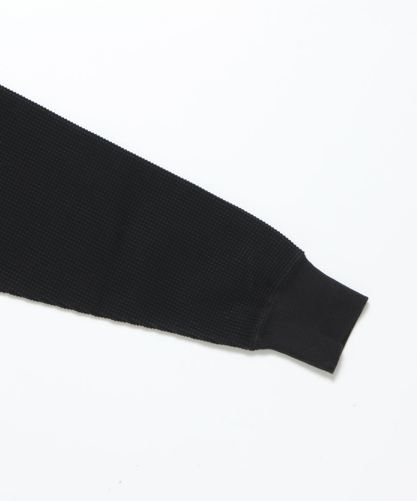 WAFFLE L/S CREW / ビッグシルエット ワッフル クルーネック 長袖 レイヤード ブラック