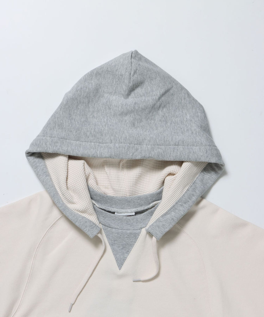 70’S FIT AFTER HOODIE / ビッグシルエット プルオーバー フーディ 裏毛 ワッフル 短丈 オフホワイト