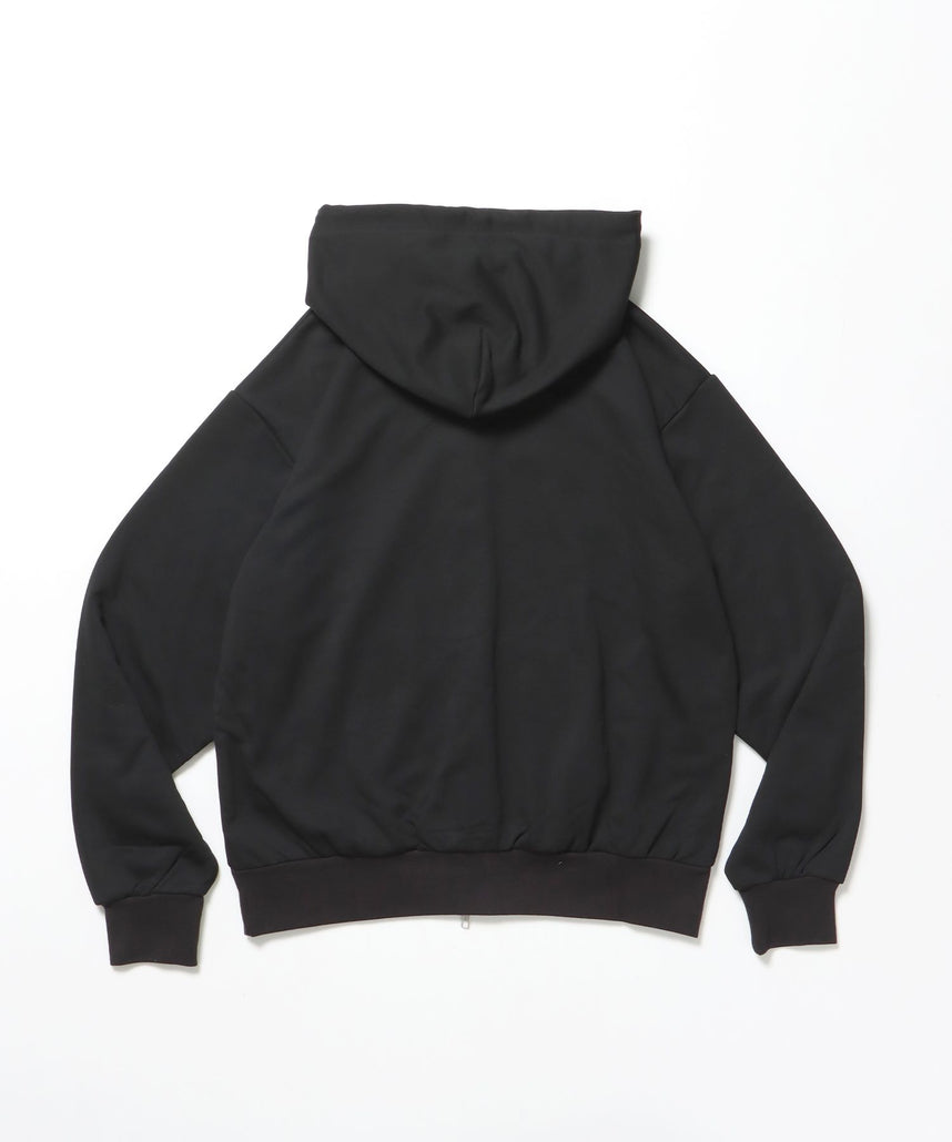 THERMAL LINED ZIP HOODIE / ダブルジップ ヘビーウェイト 短丈 裏毛 ワッフル フーディ ブラック