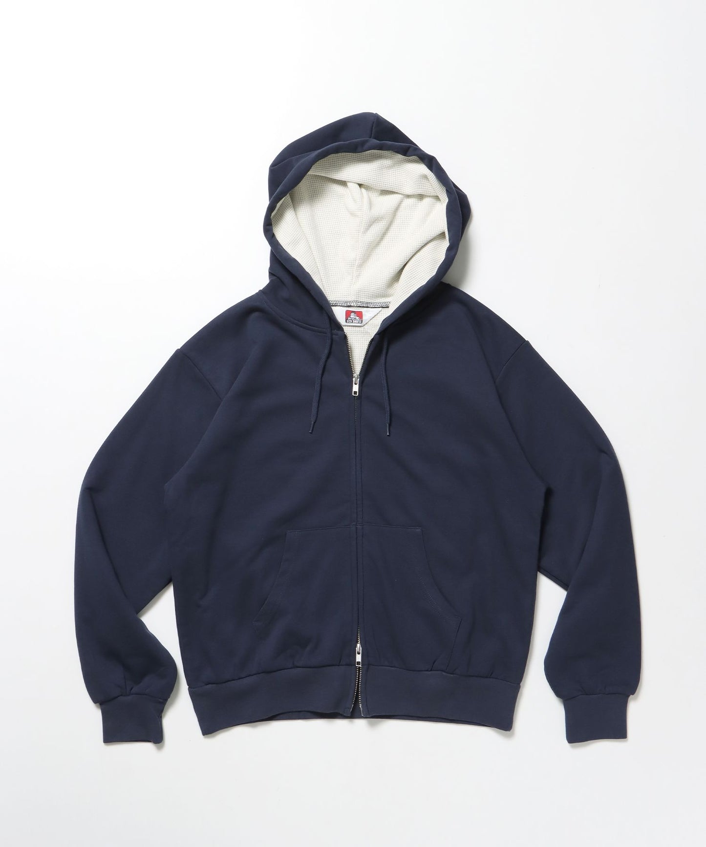 【BEN DAVIS（ベンデイビス）】THERMAL LINED ZIP HOODIE / ダブルジップ ヘビーウェイト 短丈 裏毛 ワッフル フーディ ネイビー