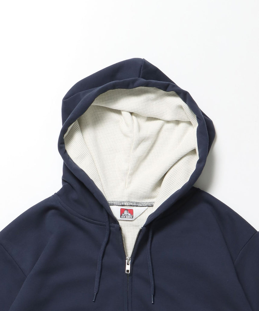 THERMAL LINED ZIP HOODIE / ダブルジップ ヘビーウェイト 短丈 裏毛 ワッフル フーディ ネイビー