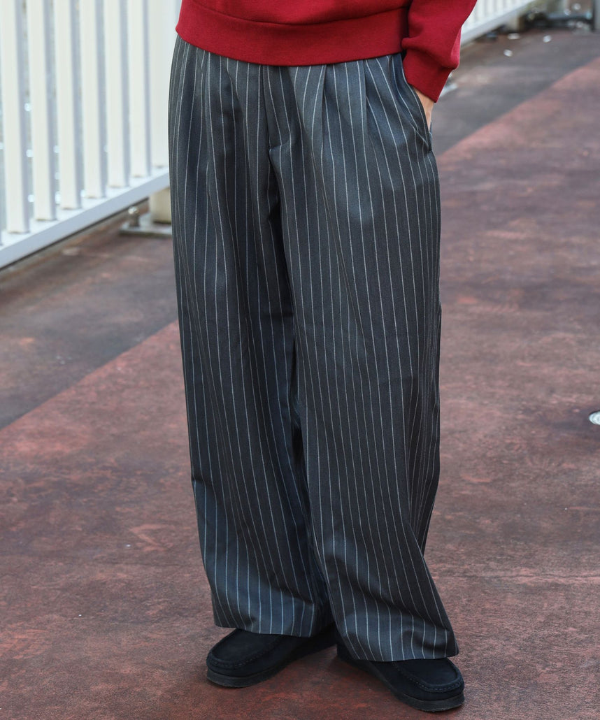 FFEIN(フェイン)】ストライプワイドタックパンツ / スラックス パンツ