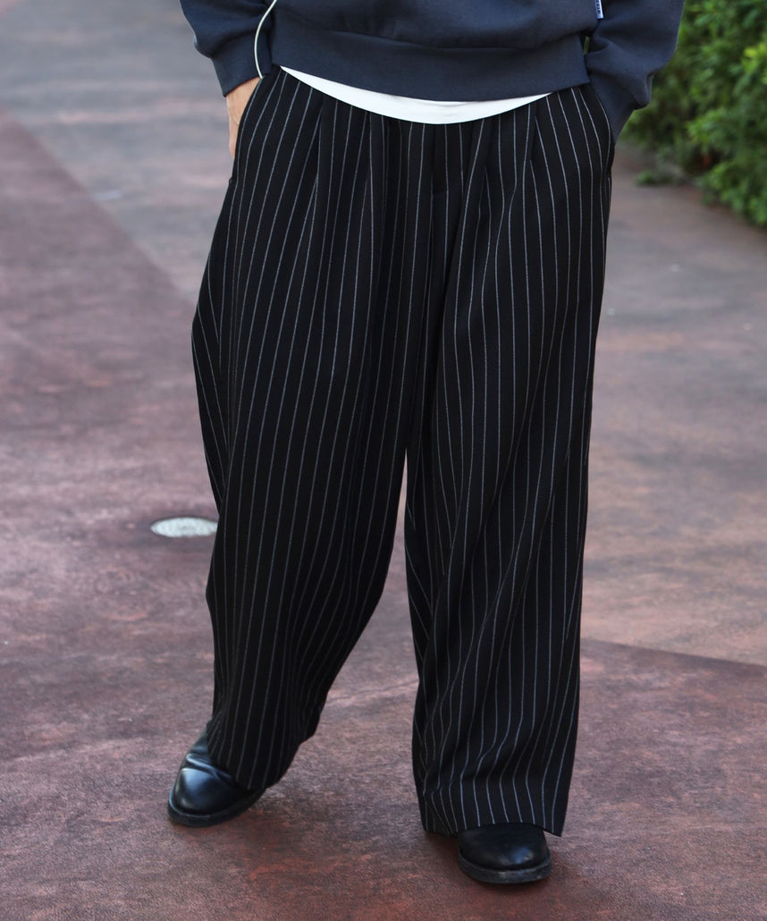 FFEIN(フェイン)】ストライプワイドタックパンツ / スラックス パンツ