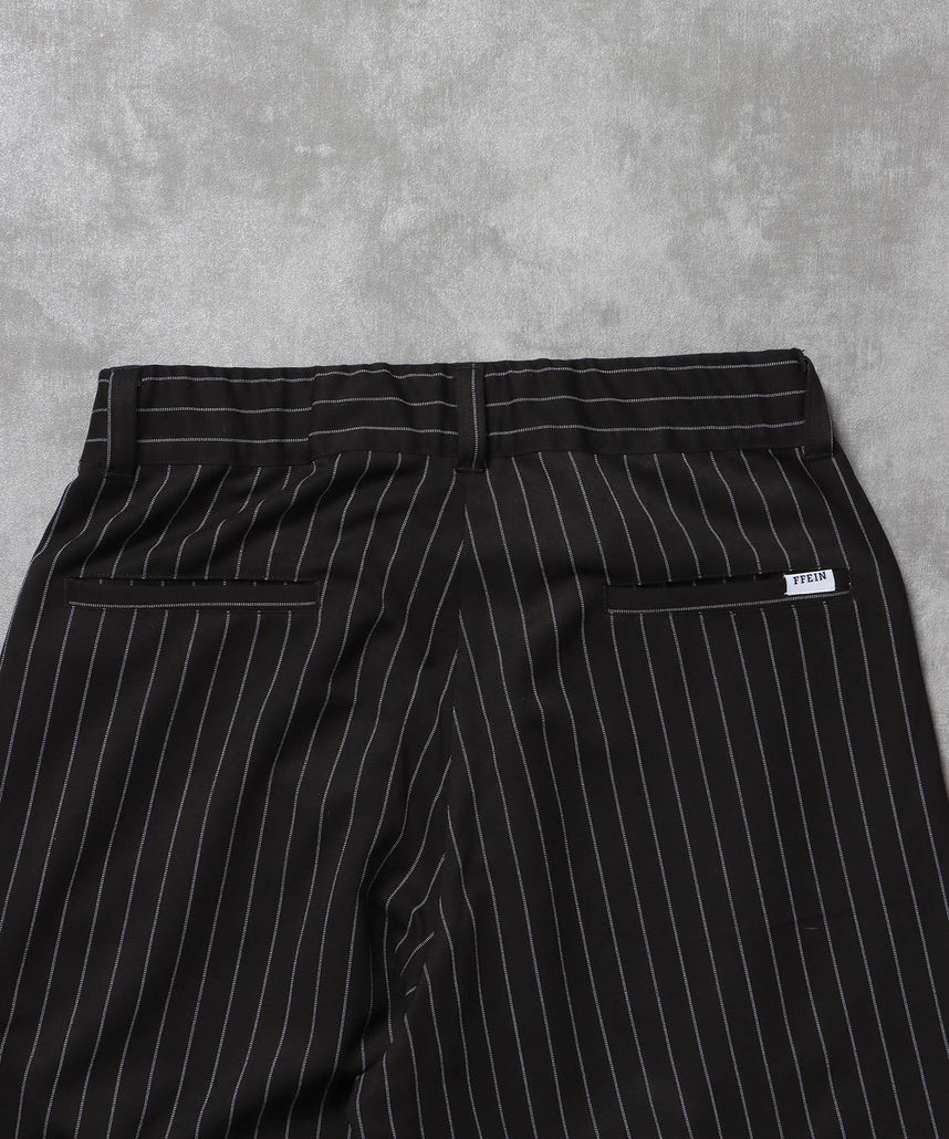 ストライプワイドタックパンツ / スラックス パンツ ドローストリング ストライプ 起毛 タック ブラック