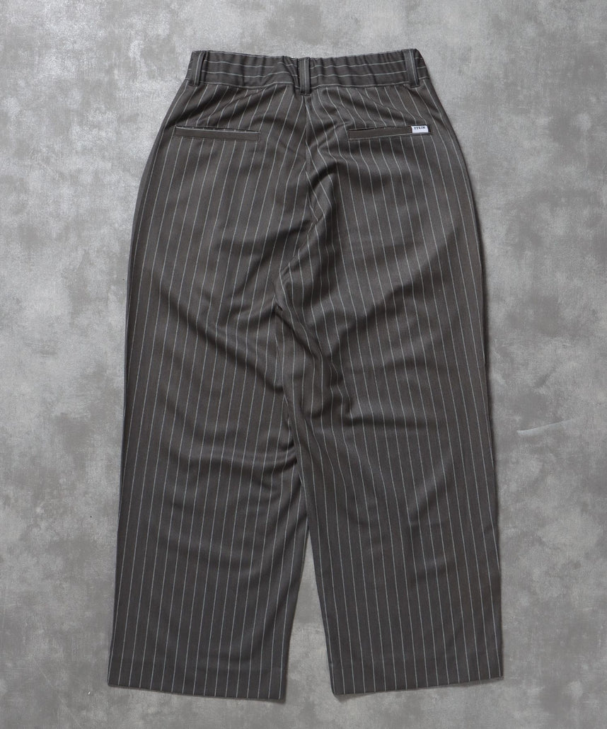 ストライプワイドタックパンツ / スラックス パンツ ドローストリング ストライプ 起毛 タック グレー