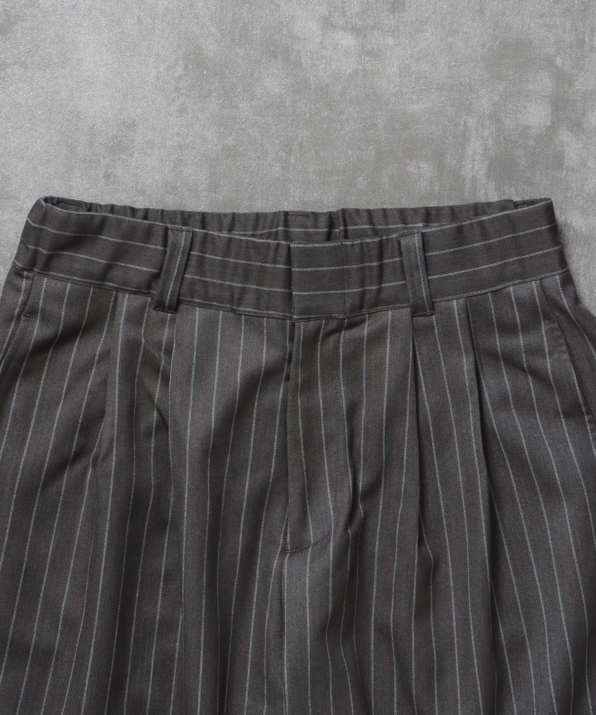ストライプワイドタックパンツ / スラックス パンツ ドローストリング ストライプ 起毛 タック グレー
