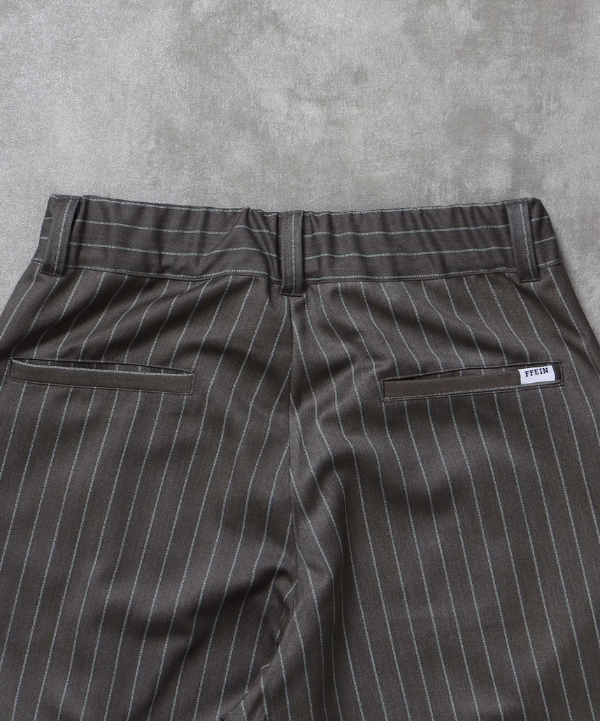 ストライプワイドタックパンツ / スラックス パンツ ドローストリング ストライプ 起毛 タック グレー