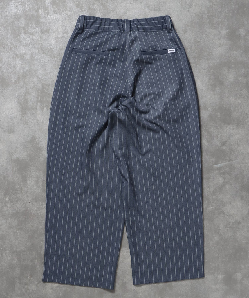 ストライプワイドタックパンツ / スラックス パンツ ドローストリング ストライプ 起毛 タック ブルーグレー