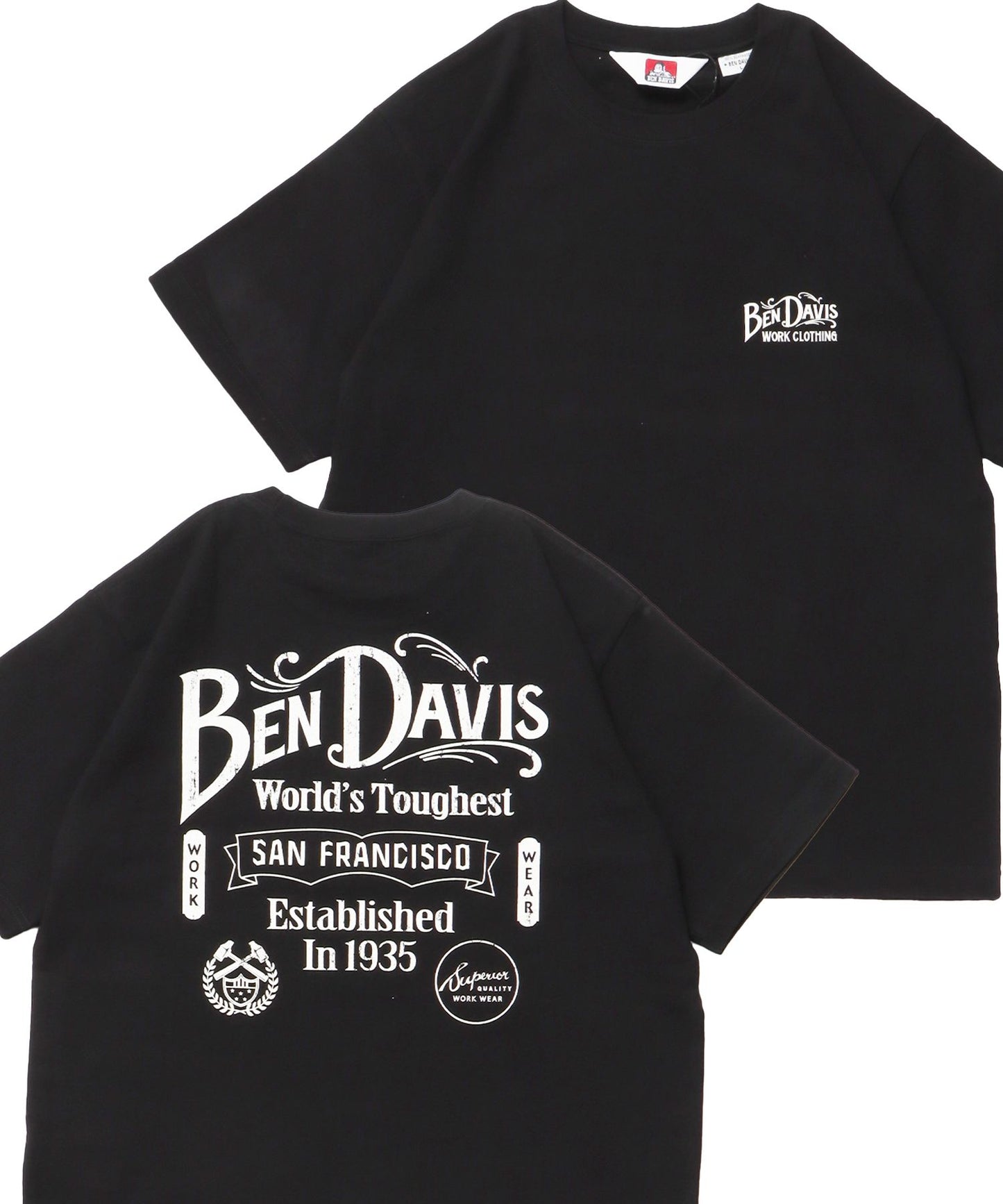 【BEN DAVIS（ベンデイビス）】CLASSIC LOGO TEE / クラシックフィット Tシャツ 半袖 クルーネック プリント ワンポイント ブラック
