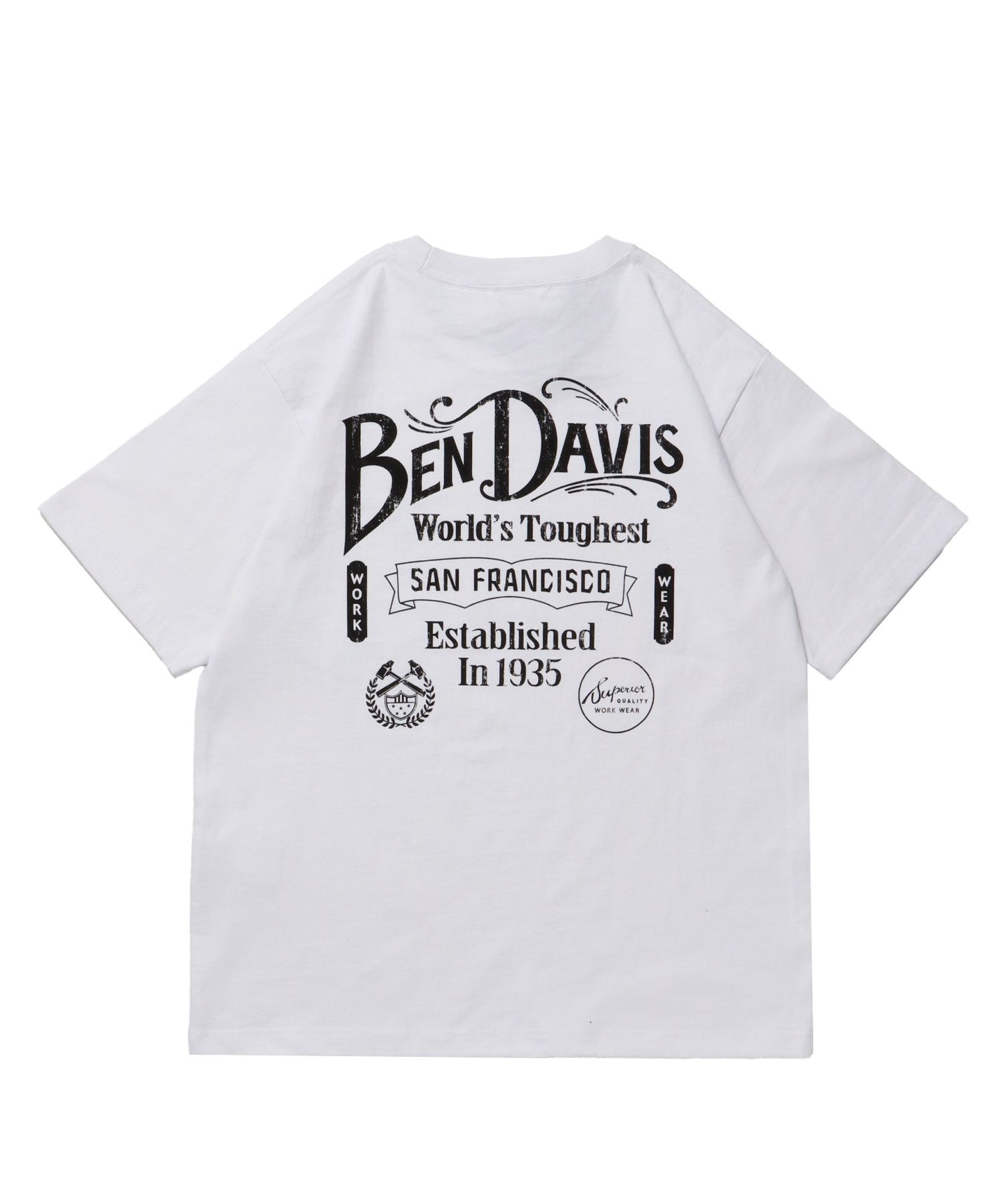 【BEN DAVIS（ベンデイビス）】CLASSIC LOGO TEE / クラシックフィット Tシャツ 半袖 クルーネック プリント ワンポイント ホワイト