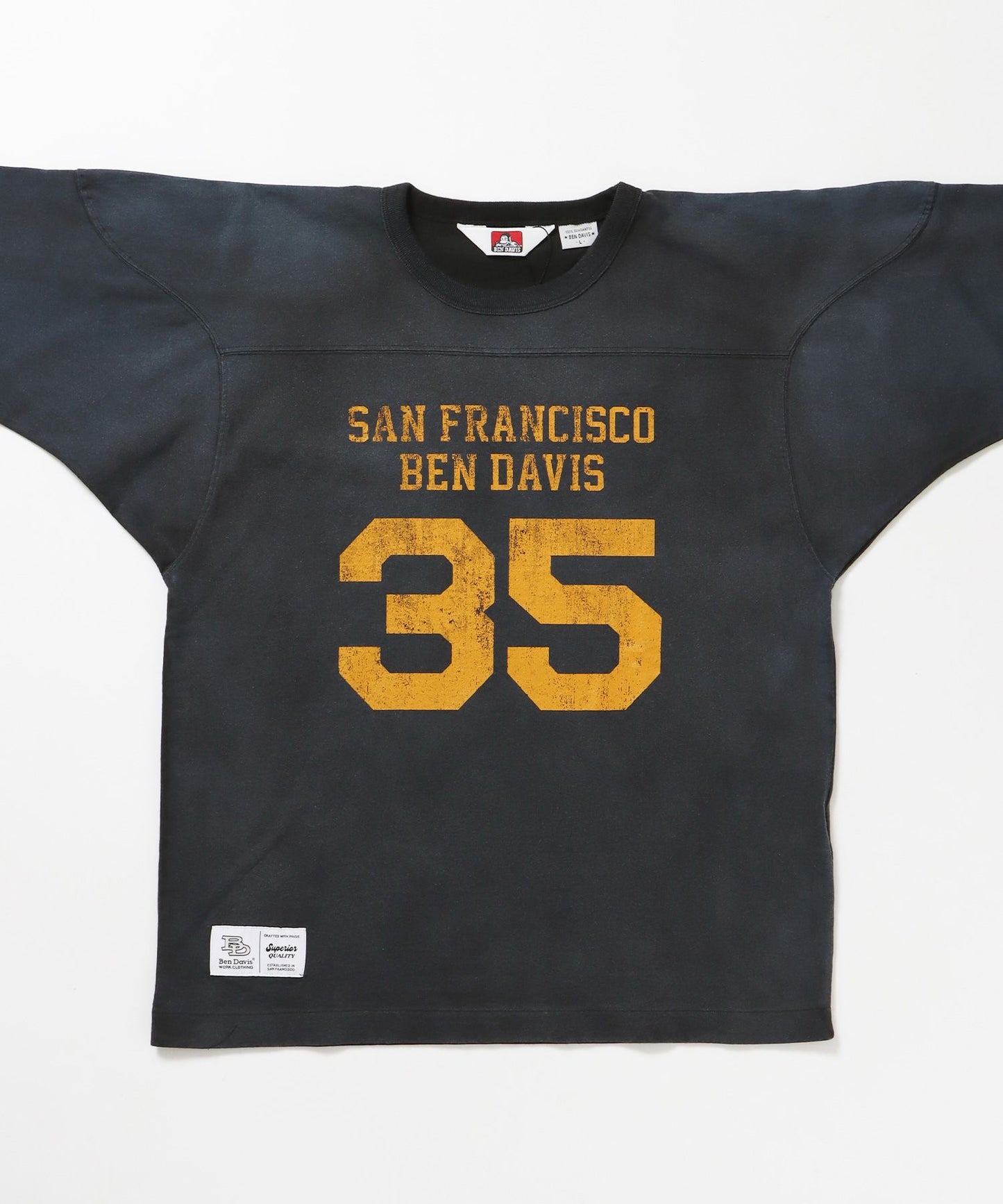 VNTG FOOTBALL TEE / Tシャツ クルーネック 七分丈 ナンバリング プリント ユニセックス 加工 ブラック