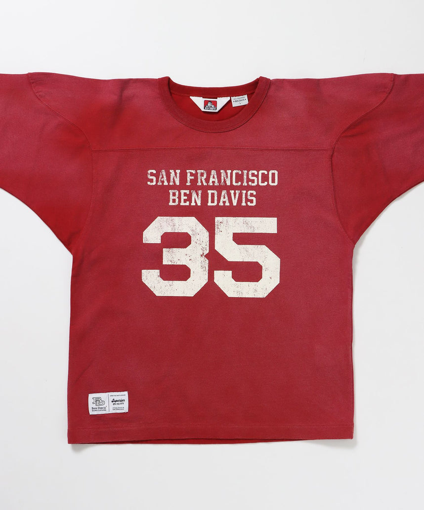 VNTG FOOTBALL TEE / Tシャツ クルーネック 七分丈 ナンバリング プリント ユニセックス 加工 レッド