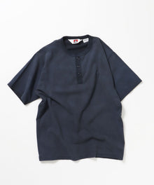 CLASSIC S/S HENLEY / Tシャツ ヘンリーネック  無地 シンプル ユニセックス 加工 ネイビー