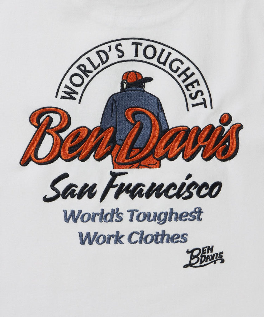 【BEN DAVIS（ベンデイビス）】BD LABEL EMB TEE / Tシャツ クルーネック  ワンポイント シンプル ユニセックス ホワイト