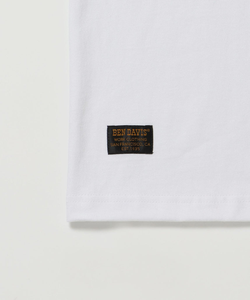 【BEN DAVIS（ベンデイビス）】BD LABEL EMB TEE / Tシャツ クルーネック  ワンポイント シンプル ユニセックス ホワイト