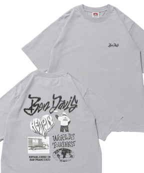 【BEN DAVIS（ベンデイビス）】TAGGING VNTG TEE(UF) / Tシャツ クルーネック  ワンポイント シンプル ユニセックス 加工 ライトグレー