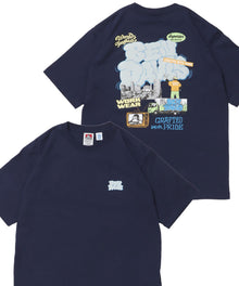 OVERLAP COOL TEE / Tシャツ 接触冷感 半袖 クルーネック ワンポイント 刺繍 ワンポイント ネイビー