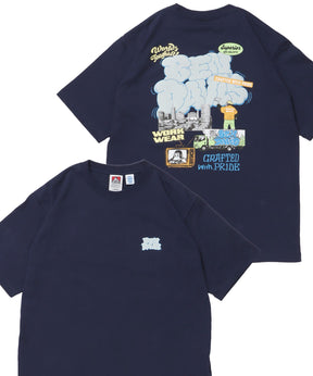 【BEN DAVIS（ベンデイビス）】OVERLAP COOL TEE / Tシャツ 接触冷感 半袖 クルーネック ワンポイント 刺繍 ワンポイント ネイビー
