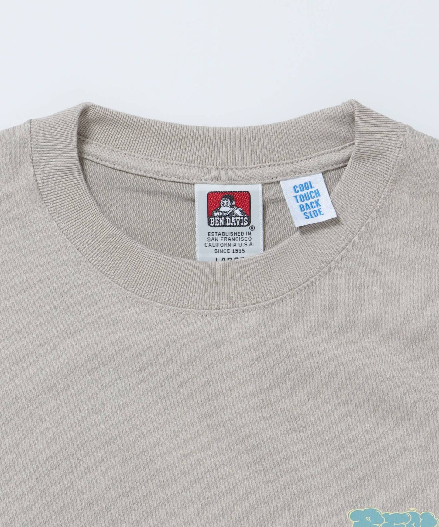 OVERLAP COOL TEE / Tシャツ 接触冷感 半袖 クルーネック ワンポイント 刺繍 ワンポイント ベージュ