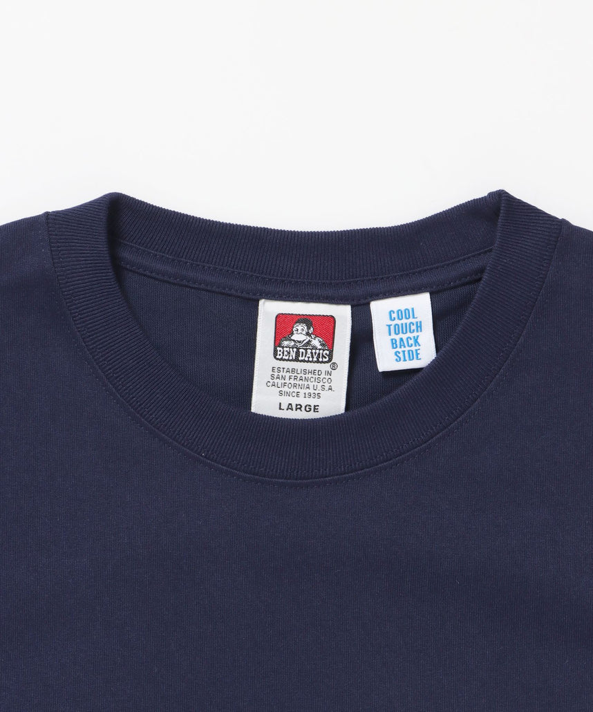 OVERLAP COOL TEE / Tシャツ 接触冷感 半袖 クルーネック ワンポイント 刺繍 ワンポイント ネイビー