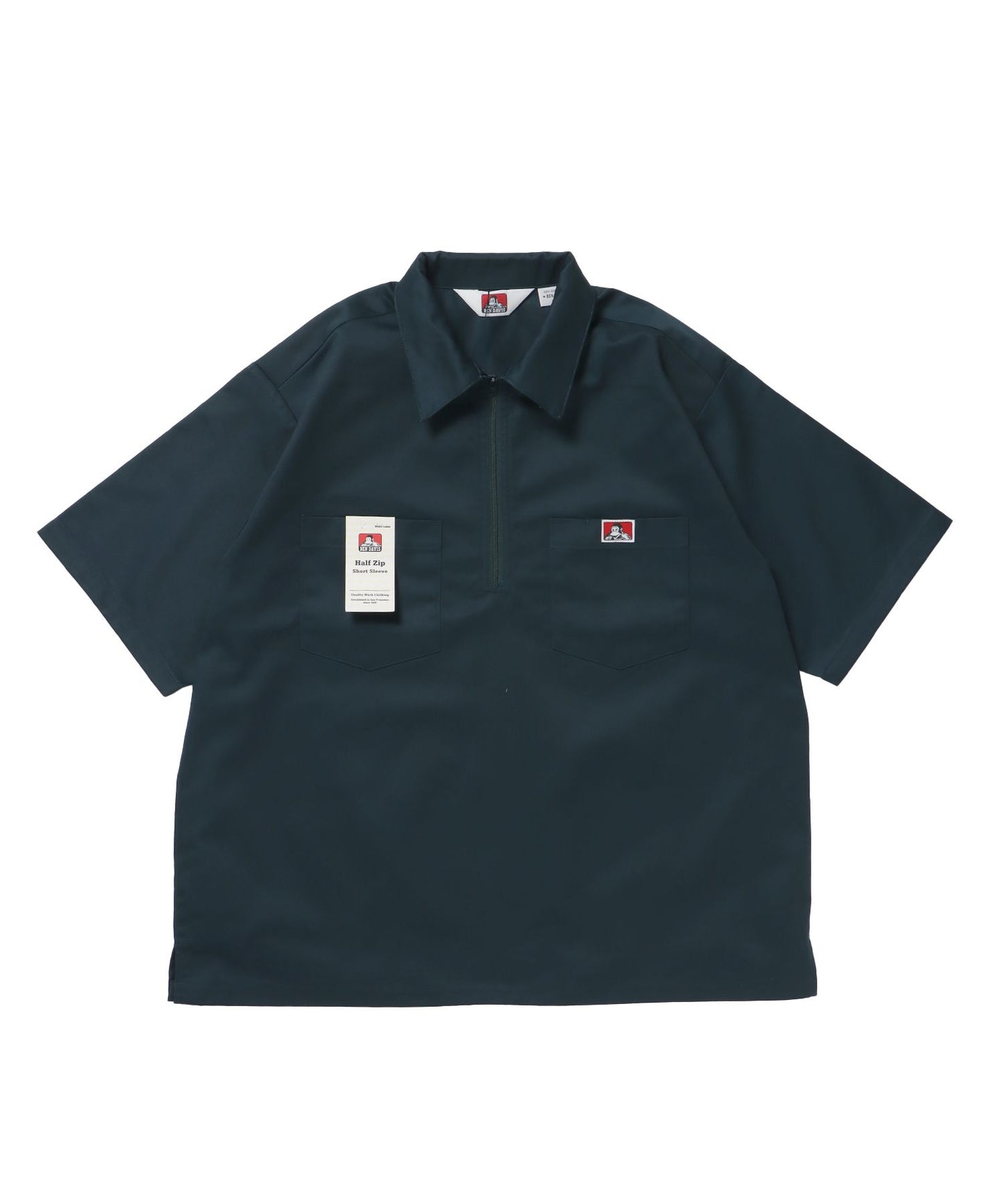 【BEN DAVIS（ベンデイビス）】1/2ZIP S/S SHIRT ダークグリーン