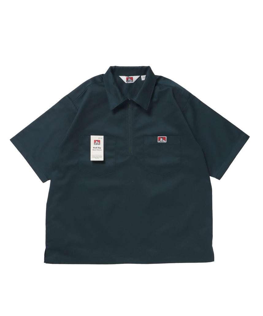 【BEN DAVIS（ベンデイビス）】1/2ZIP S/S SHIRT ダークグリーン