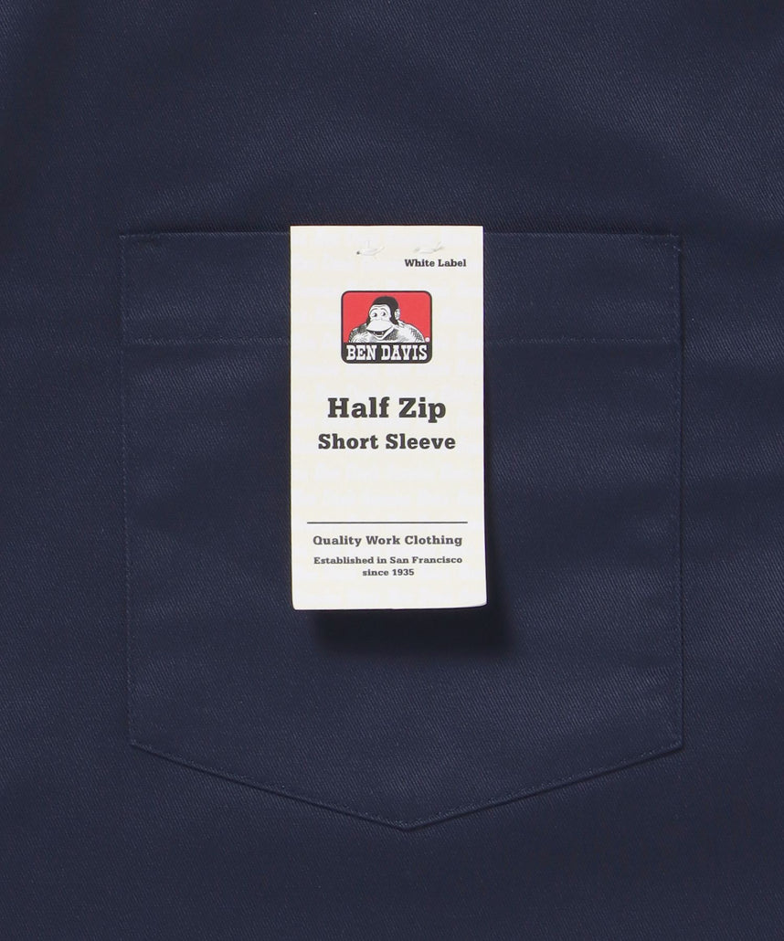1/2ZIP S/S SHIRT / ハーフジップ シャツ 半袖 クルーネック ワンポイント ピス ワンポイント 【セットアップ着用可能】 ネイビー