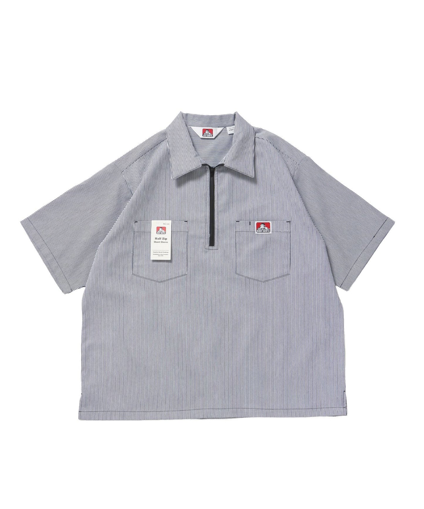 【BEN DAVIS（ベンデイビス）】1/2ZIP S/S SHIRT ブルー