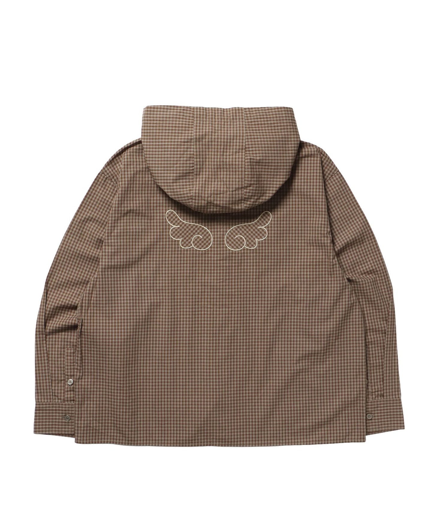 sqnz angel hooded l/s shirts  / 長袖シャツ パーカー チェック フーディ ワンポイント シンプル  グリーン