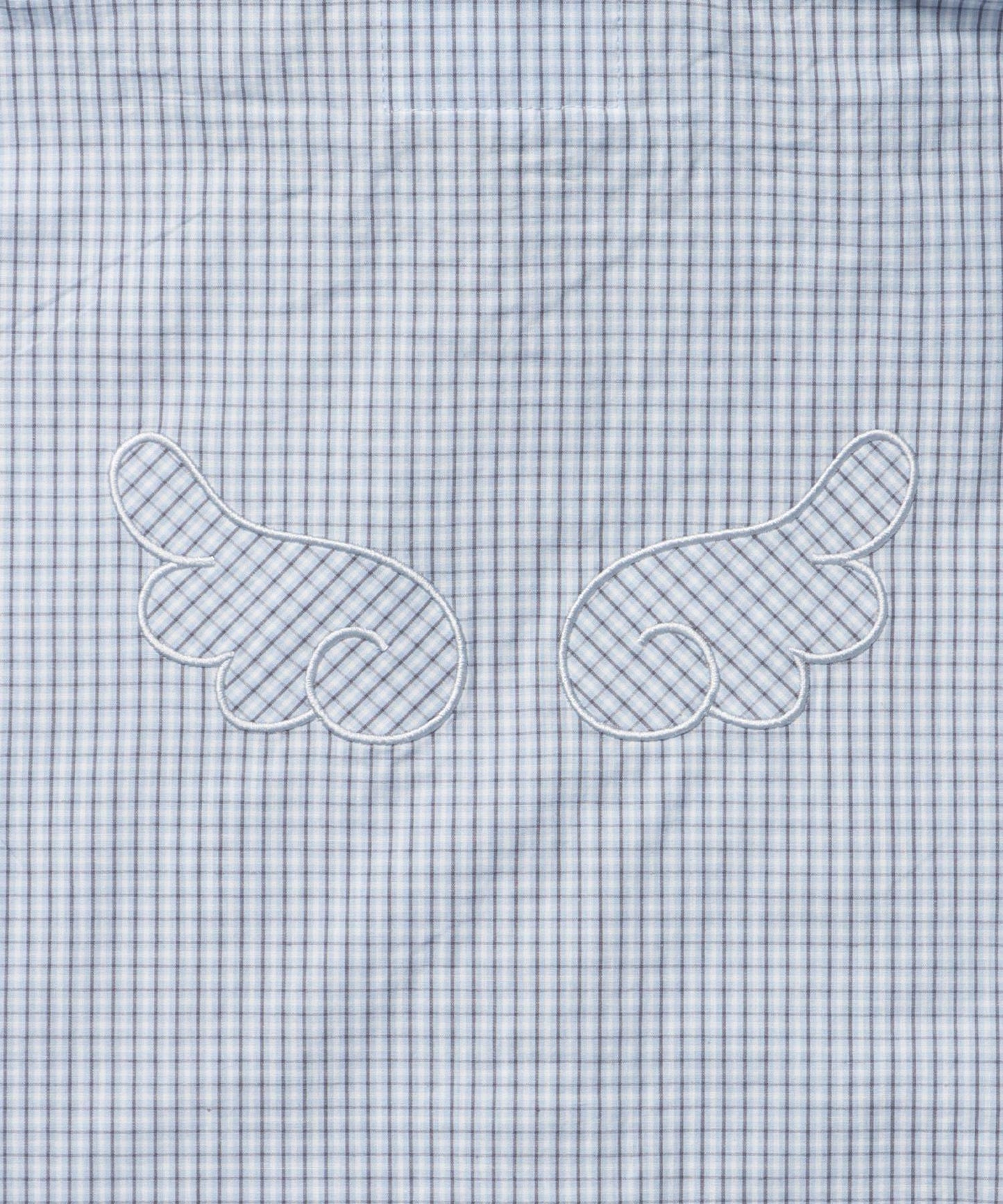 sqnz angel hooded l/s shirts  / 長袖シャツ パーカー チェック フーディ ワンポイント シンプル ライトブルー