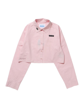 sqnz cropped shirts  / 長袖 レギュラーカラー シャツ 刺繍 短丈 ピンク