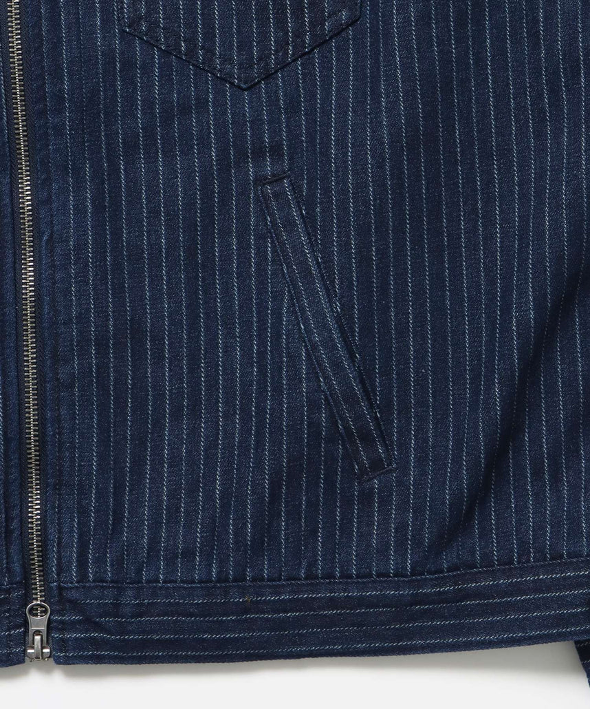 sqnz double pocket zip denim / デニム リジッド ジャケット 刺繍 レザーパッチ ダブルジップ 短丈 ネイビー