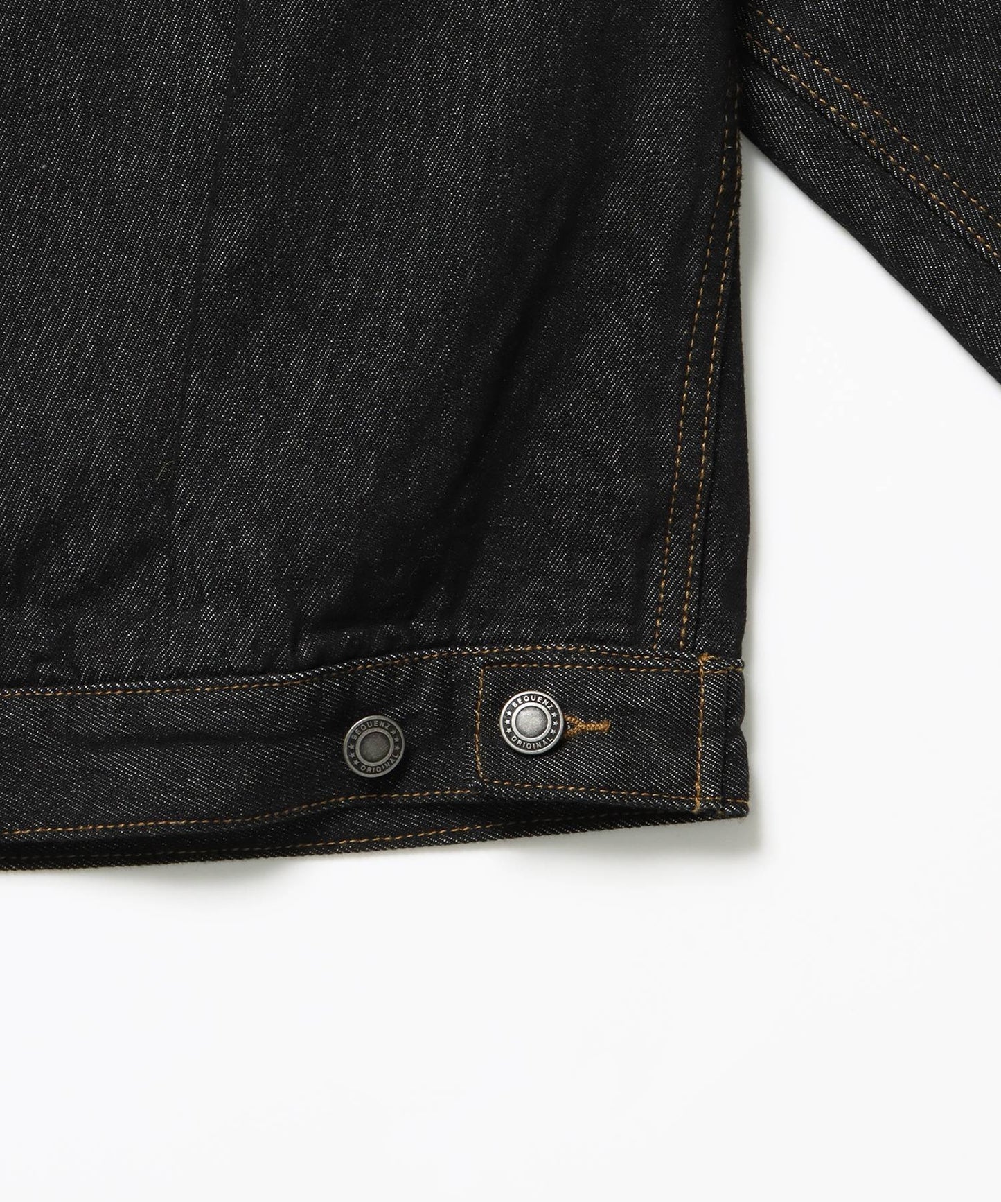 sqnz double pocket zip denim / デニム リジッド ジャケット 刺繍 レザーパッチ ダブルジップ 短丈 ブラック