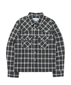 sqnz western l/s shirts / シャツ チェック 刺繍 長袖 ボタン ポケット ウエスタン 短丈 ブラック